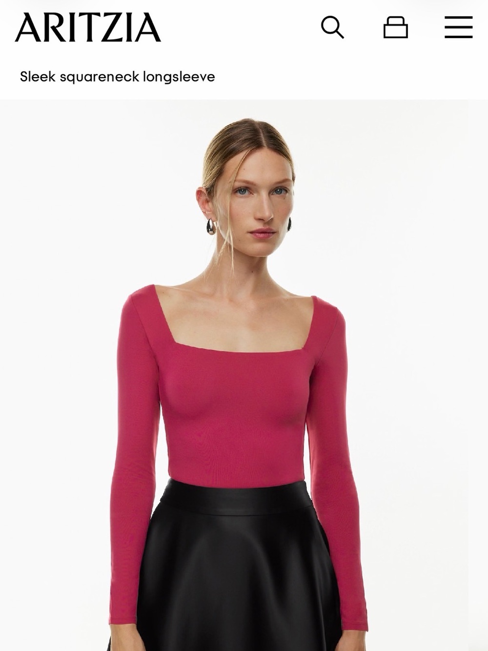 Aritzia Red Square-Neck Long Sleeve Top